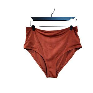 Old Navy Womens High-Waisted Ribbed Bikini Bottoms Rust Orange Size L